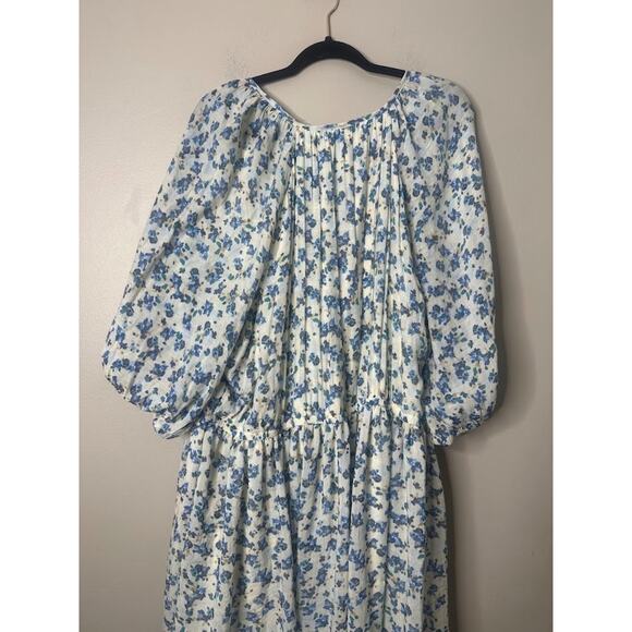Lane Bryant Blue Ditsy Floral Puff Sleeve Tuck Detail Midi Dress 26 Cottagecore - Picture 5 of 10